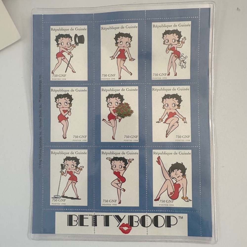 Vintage 1998 Betty Boop Stamp Sheet Republic of Guinea 750 GNF Collection ICS